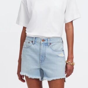 Madewell Light Blue Distressed Denim Mid Length Shorts
